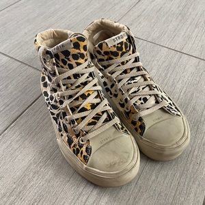 Cheetah Print Straye Skateboarding Hightop Shoes